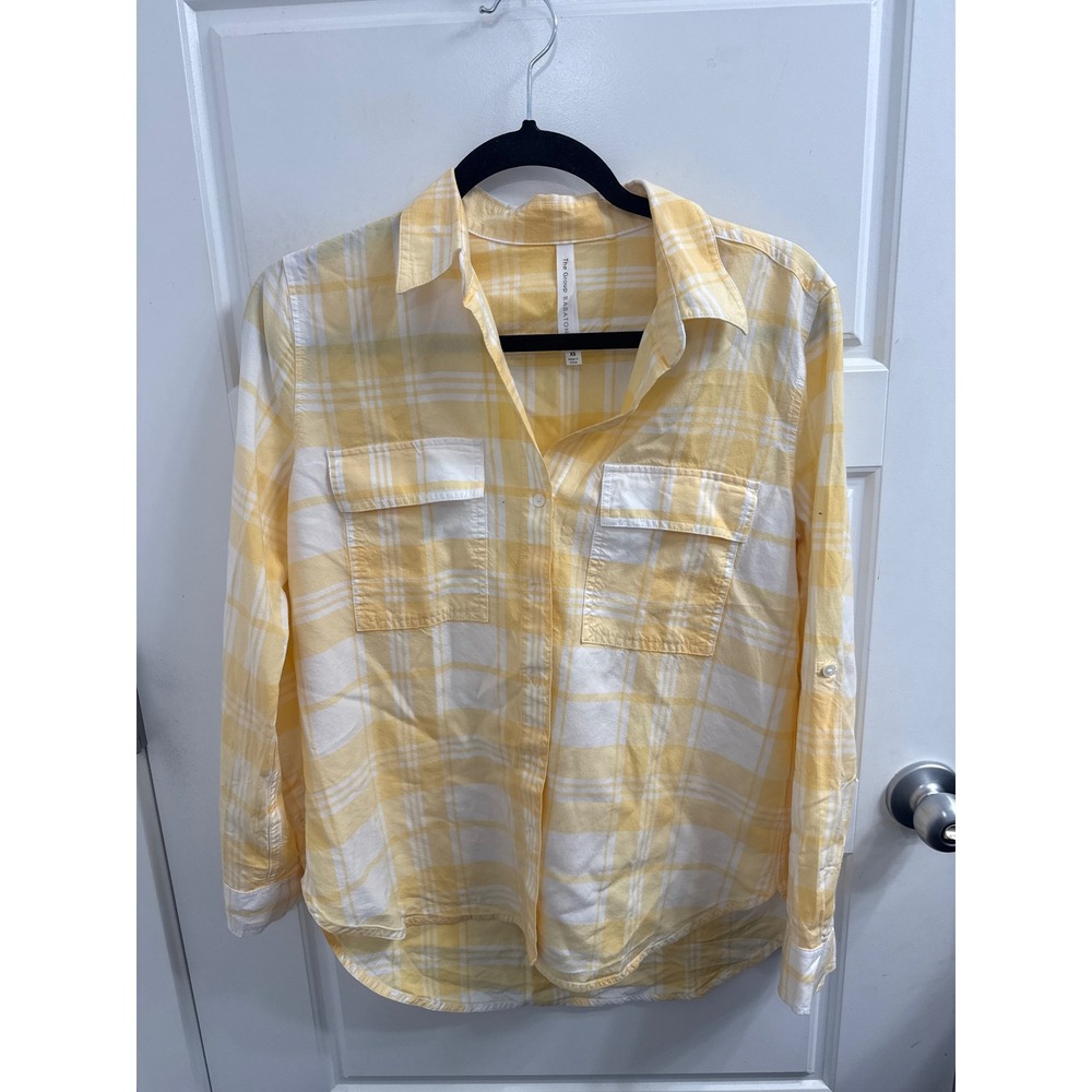 The Group Babaton Yellow Plaid Flannel Button Down‎ Shirt XS Roll Tab Sleeve